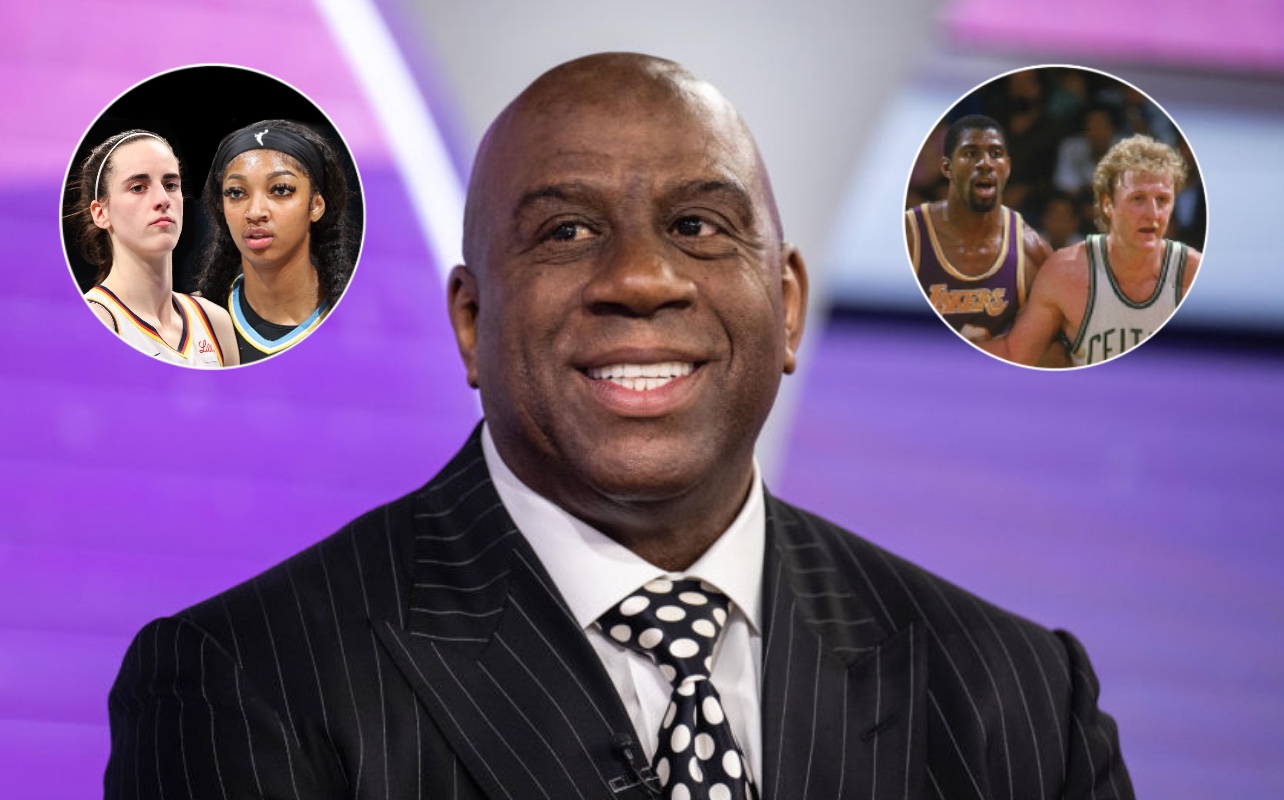 Magic Johnson, Larry Bird, Angel Reese, Caitlin Clark